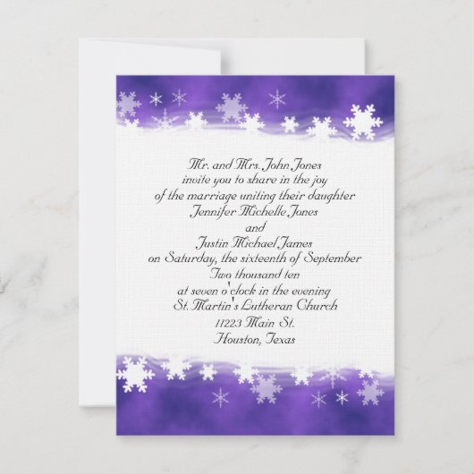 Paarse en witte sneeuwvlokken kaart (Voorkant)