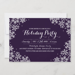 Paarse en witte Snowflake Holiday Party nodigt uit Kaart