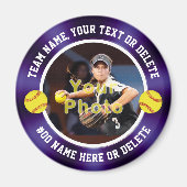 Paarse en witte, Softball Thapon Favors Magneet (Voorkant)