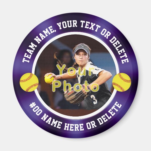 Paarse en witte, Softball Thapon Favors Magneet (Voorkant)