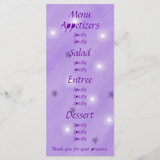 Paarse en witte sterren, aangepaste menu Kaarten (Achterkant)