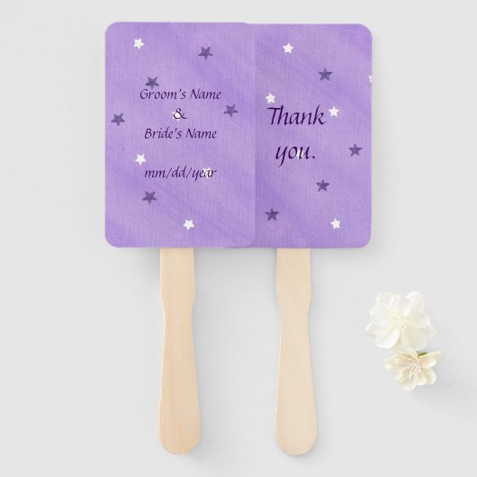 Paarse en witte sterren bruiloft hand fans handwaaier (Voorkant en achterkant)