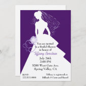 Paarse en witte stijlvolle bride Shower Uitnodigin Kaart (Voorkant / Achterkant)