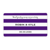 Paarse en witte streep bruiloft water flesetiket etiket (Voorkant)