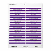 Paarse en witte streep bruiloft water flesetiket etiket (Full Sheet)