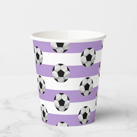 Paarse en Witte Streep Voetbal Papieren beker (Links)