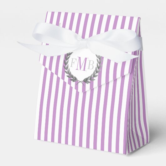 Paarse en witte strepen monogram bruiloft bedankdoosjes (Voorkant Zijde)