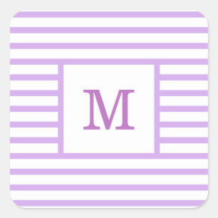 Paarse en witte strepen op maat gemonogrammeerd vierkante sticker