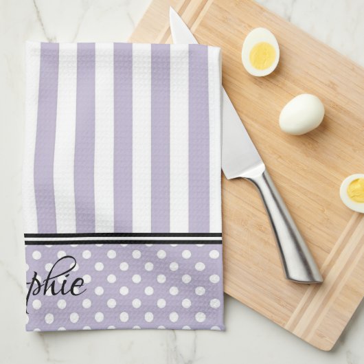 Paarse en witte strepen Stippen Theedoek (Quarter Fold)