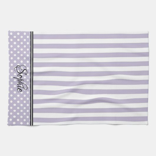 Paarse en witte strepen Stippen Theedoek (Horizontaal)