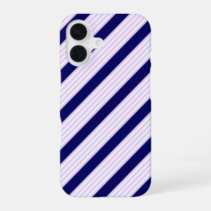 Paarse en witte strepenpatroon met marineblauw iPhone 16 hoesje