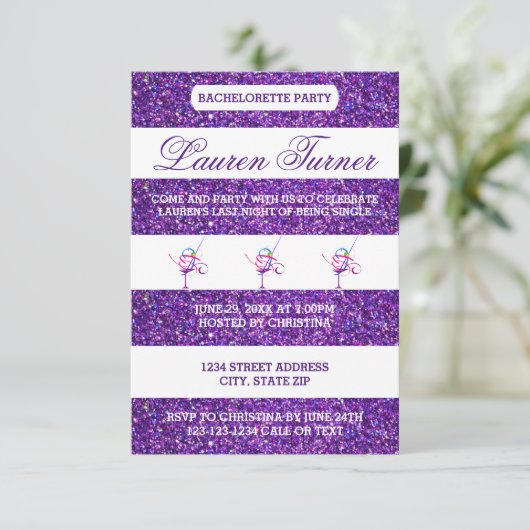 Paarse en witte strips-3x5 Bachelorette-uitnodigin Kaart (Staand voorkant)