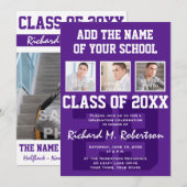 Paarse en Witte Student Athlete Graduation Party Kaart (Voorkant / Achterkant)