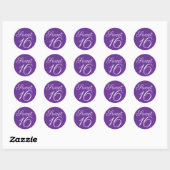 Paarse en witte Sweet 16 typografie Ronde Sticker (Vel)