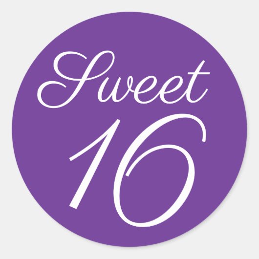 Paarse en witte Sweet 16 typografie Ronde Sticker (Voorkant)