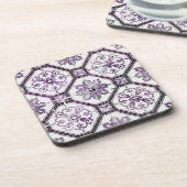 Paarse en witte  tegel bier onderzetter (Linkerzijde)