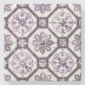 Paarse en witte  tegel stenen onderzetter (Voorkant)