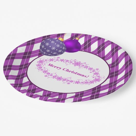 Paarse en witte thema Vrolijk kerstfeest Papieren Bordje (Gekanteld)