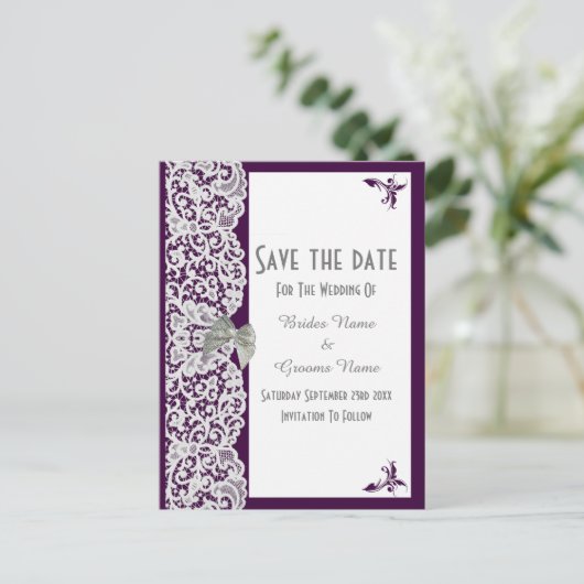 Paarse en witte traditionele kant met uitzondering aankondigingskaart (Staand voorkant)