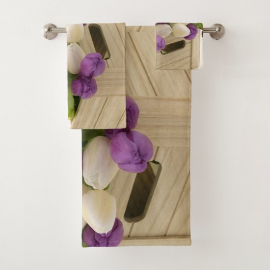 Paarse en Witte Tulp Bad Handdoeken (Insitu)