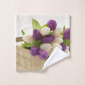 Paarse en Witte Tulp Bad Handdoeken (Wasdoekje)