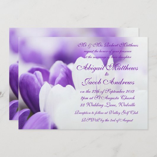 Paarse en witte Tulp Flowers Weddenschap Kaart (Voorkant / Achterkant)