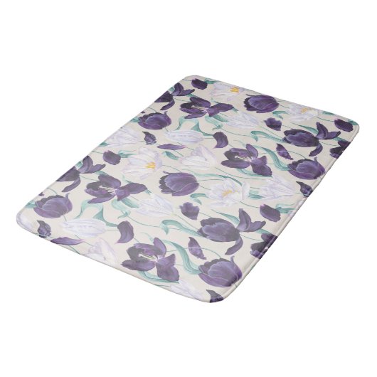 Paarse en Witte Tulpen Aangepaste achtergrond Bath Badmat (Gekanteld)