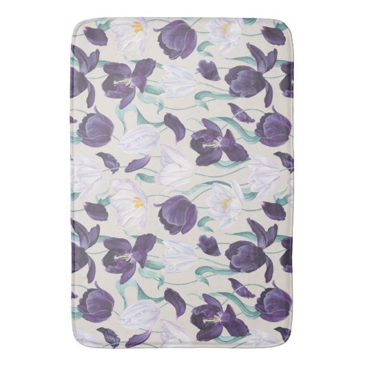Paarse en Witte Tulpen Aangepaste achtergrond Bath Badmat (Voorkant Verticaal)