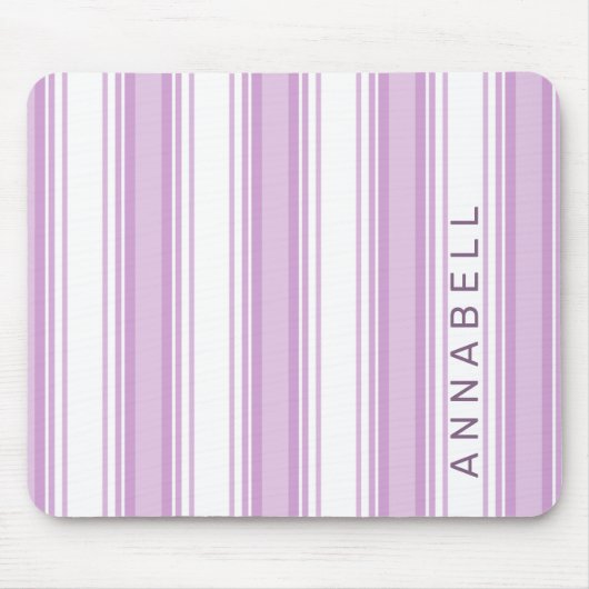 Paarse en witte verticale strepen aangepaste naam muismat (Voorkant)