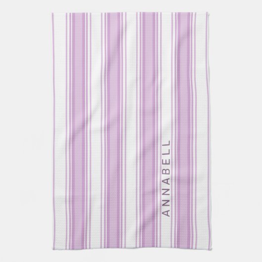 Paarse en witte verticale strepen aangepaste naam theedoek (Verticaal)