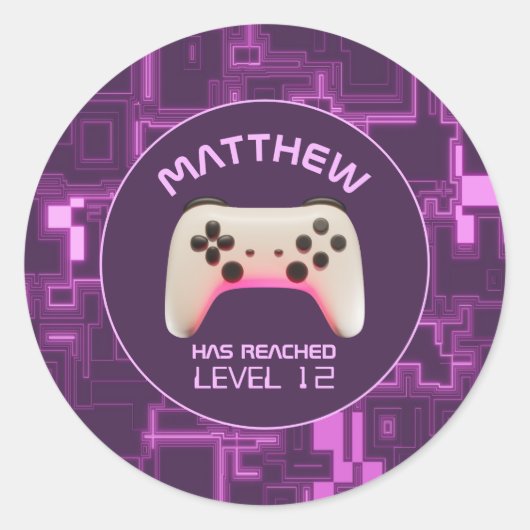 Paarse en witte video game controller ronde sticker (Voorkant)