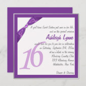 Paarse en witte vierkant Sweet Sixteen-uitnodiging Kaart (Voorkant / Achterkant)