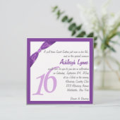 Paarse en witte vierkant Sweet Sixteen-uitnodiging Kaart (Staand voorkant)