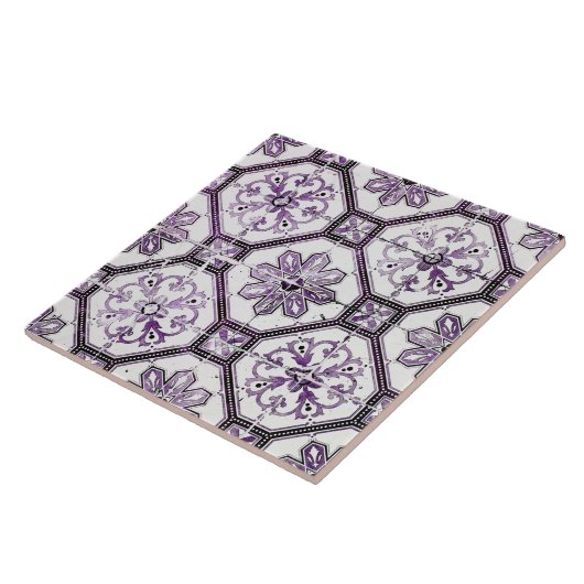 Paarse en witte vintage  tegeltje (Zijkant)