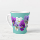 Paarse en witte violen Licht turquoise Latte Mok (Linkerhoek)