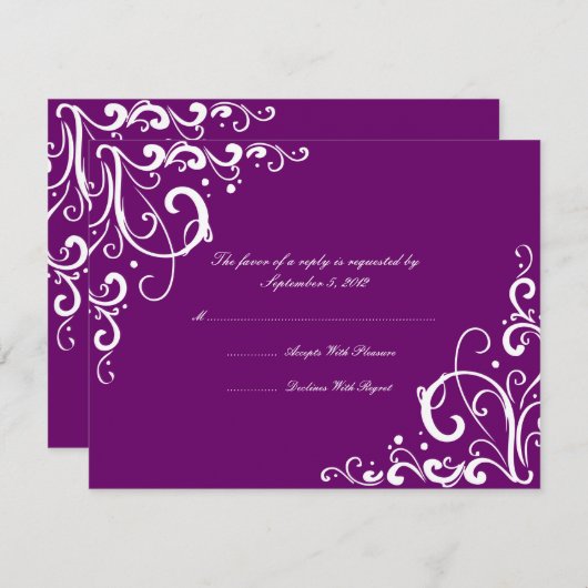 Paarse en witte Vlaamse bruiloft RSVP (Voorkant / Achterkant)