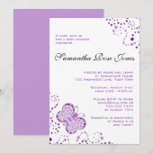 Paarse en witte vlinder Elegant Baby shower Kaart (Voorkant / Achterkant)