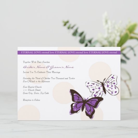 Paarse en witte vlinderwedstrijd kaart (Staand voorkant)