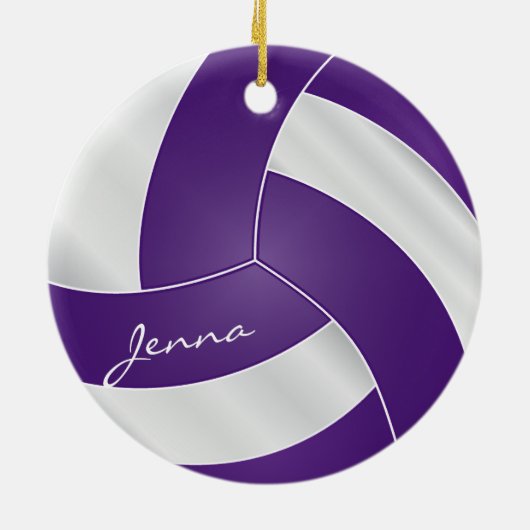 Paarse en witte volleybal 2 | DIY-naam Keramisch Ornament (Achterkant)