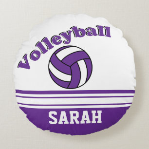 Paarse en witte volleybal   DIY-naam Rond Kussen