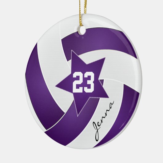 Paarse en witte volleybal keramisch ornament (Links)