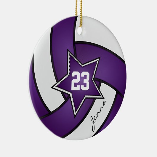 Paarse en witte 🏐 Volleybal Keramisch Ornament (Rechts)