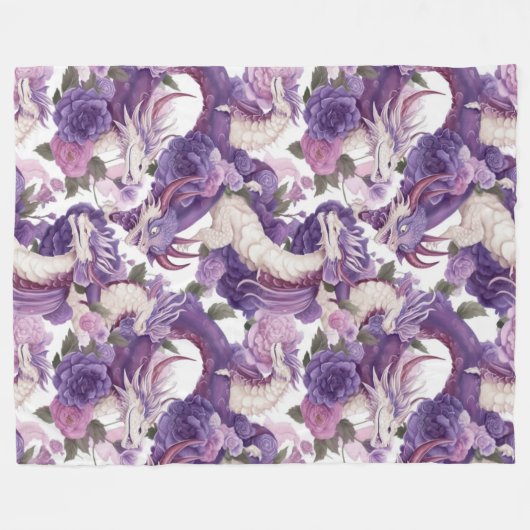 Paarse en witte wasbakken en Rozen Vluchten Blanke Fleece Deken (Voorkant (Horizontaal))