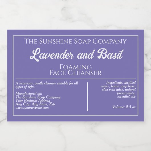 Paarse en witte waterdichte zeep productetiket voedselcontainer etiket (Enkel label)