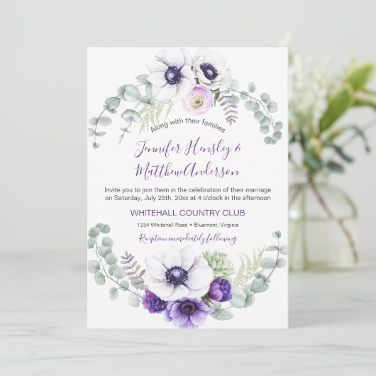 Paarse en witte Waterverf bloemenbruiloft | Kaart (Staand voorkant)