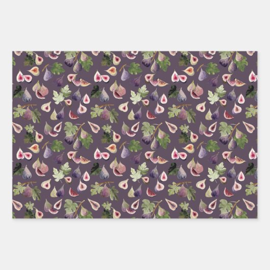 Paarse en witte Waterverf vijgen Inpakpapier Vel (Voorkant 3)