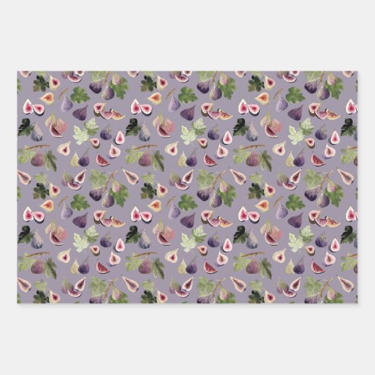 Paarse en witte Waterverf vijgen Inpakpapier Vel (Voorkant)