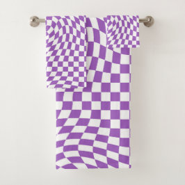 Paarse en Witte Waved Checkerboard Bad Handdoek