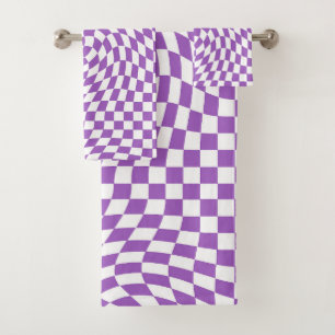 Paarse en Witte Waved Checkerboard Bad Handdoek