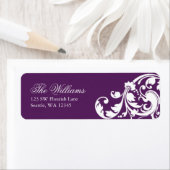 Paarse en witte werveling bloeien retouradres etiket (Insitu)